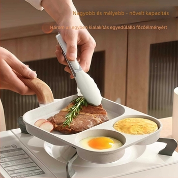 Három az egyben reggelis serpenyő – orvosi kő anyagú, tapadásmentes, indukciós kompatibilis, többszörös rétegű alj