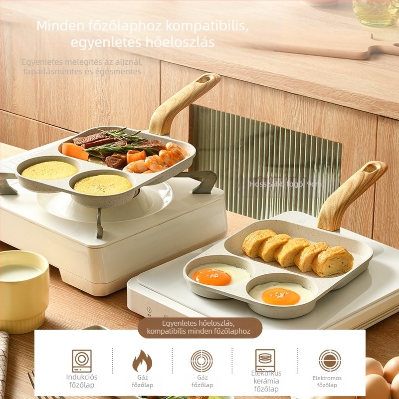 Három az egyben reggelis serpenyő – orvosi kő anyagú, tapadásmentes, indukciós kompatibilis, többszörös rétegű alj