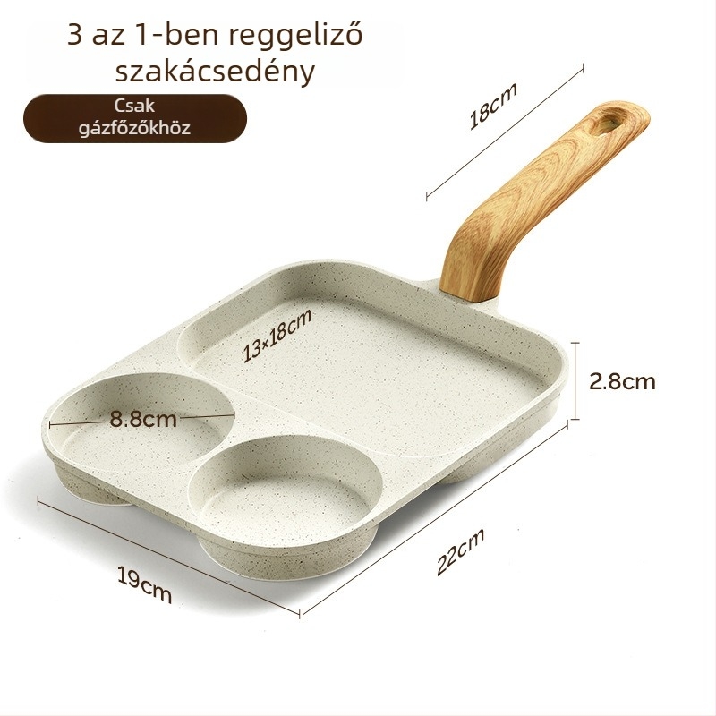 Három az egyben reggelis serpenyő – orvosi kő anyagú, tapadásmentes, indukciós kompatibilis, többszörös rétegű alj