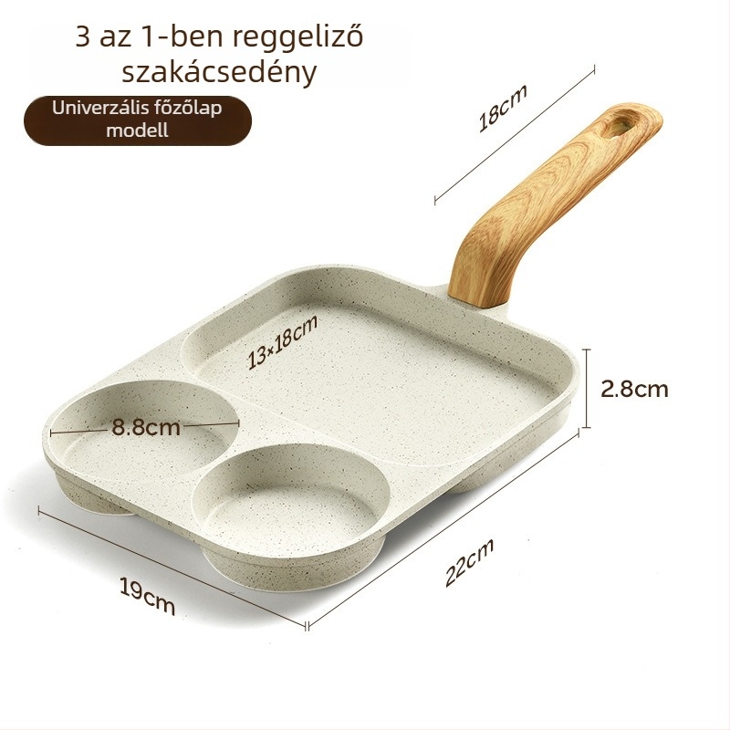 Három az egyben reggelis serpenyő – orvosi kő anyagú, tapadásmentes, indukciós kompatibilis, többszörös rétegű alj
