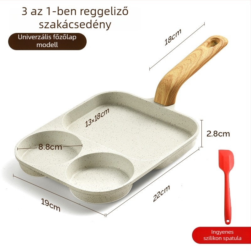 Három az egyben reggelis serpenyő – orvosi kő anyagú, tapadásmentes, indukciós kompatibilis, többszörös rétegű alj