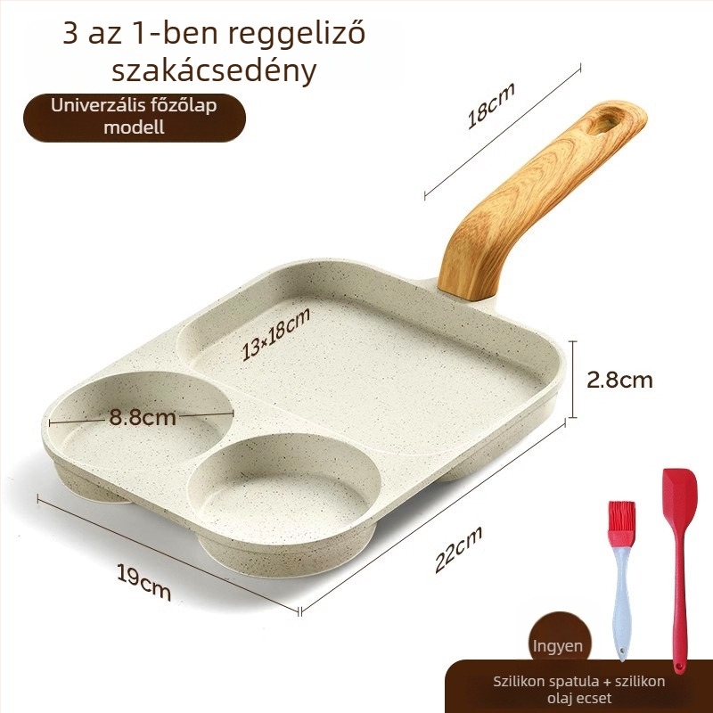 Három az egyben reggelis serpenyő – orvosi kő anyagú, tapadásmentes, indukciós kompatibilis, többszörös rétegű alj