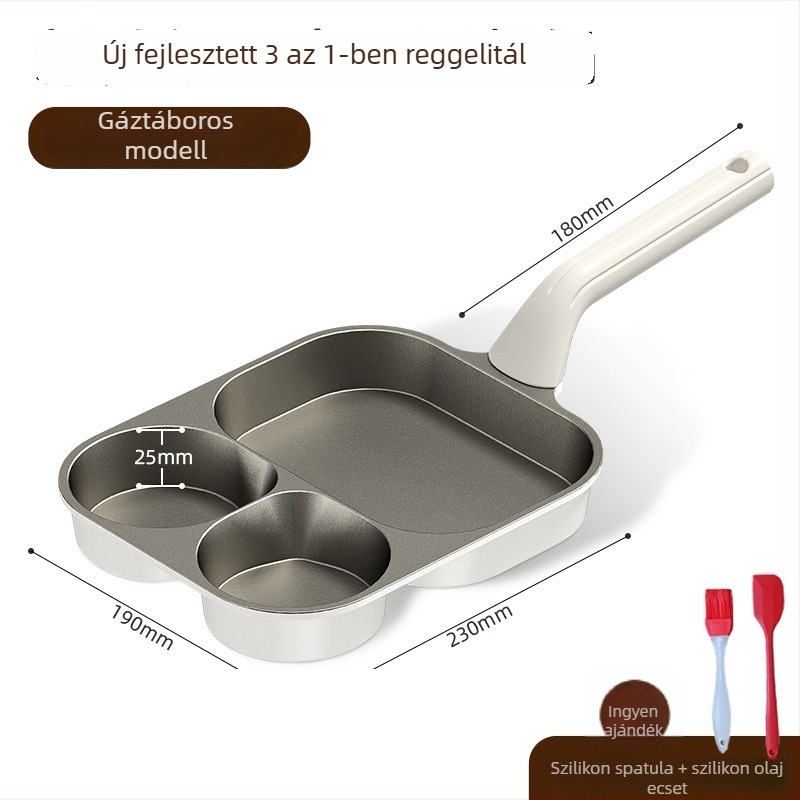 Három az egyben reggelis serpenyő – orvosi kő anyagú, tapadásmentes, indukciós kompatibilis, többszörös rétegű alj