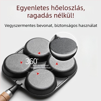 4 lyukú öntöttvas tojásserpenyő, tapadásmentes felülettel, 2 cm mélység, 1 kg súly, minden tűzhelyhez