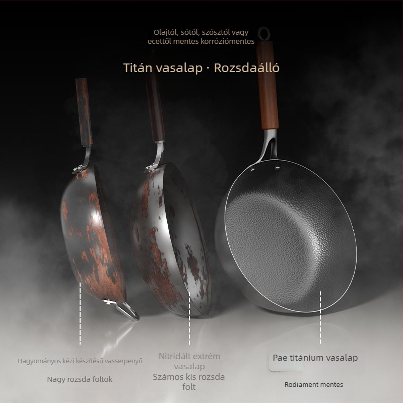 Titánvas wok, egylapos aljzattal, üvegfedővel, rozsdamentes, testreszabható