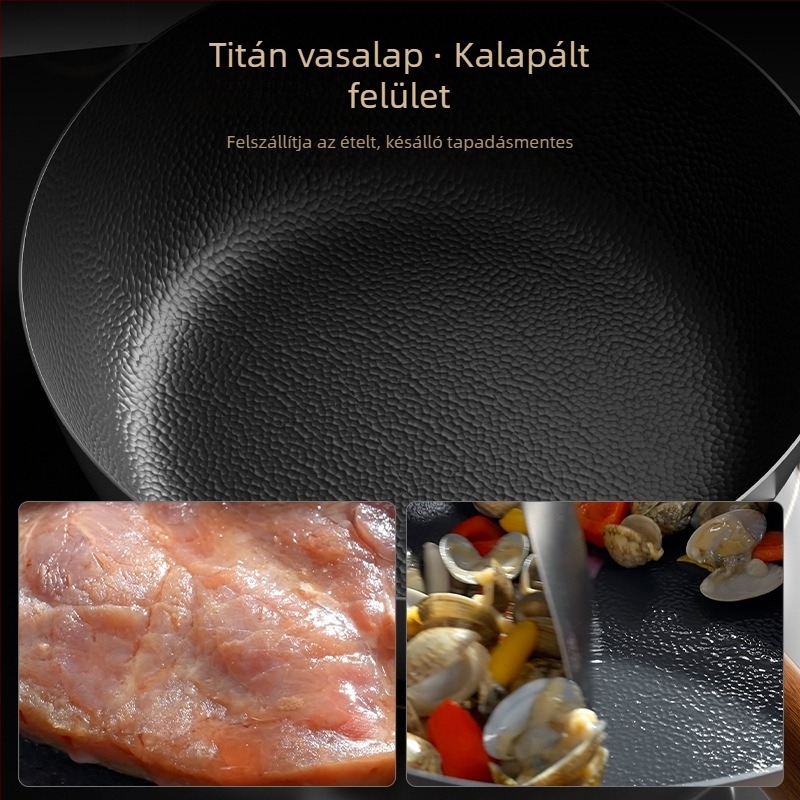 Titánvas wok, egylapos aljzattal, üvegfedővel, rozsdamentes, testreszabható
