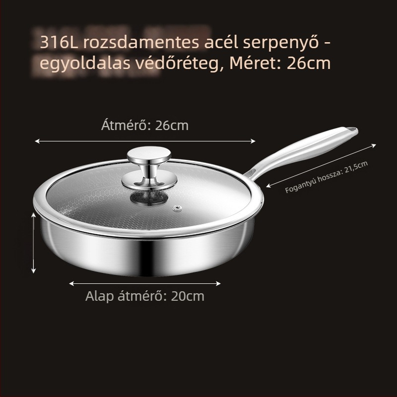 Meilun 316 rozsdamentes acél wok, többrészű aljzattal, üvegfedél, tapadásmentes bevonat