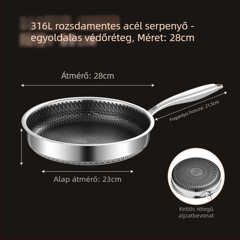 Meilun 316 rozsdamentes acél wok, többrészű aljzattal, üvegfedél, tapadásmentes bevonat