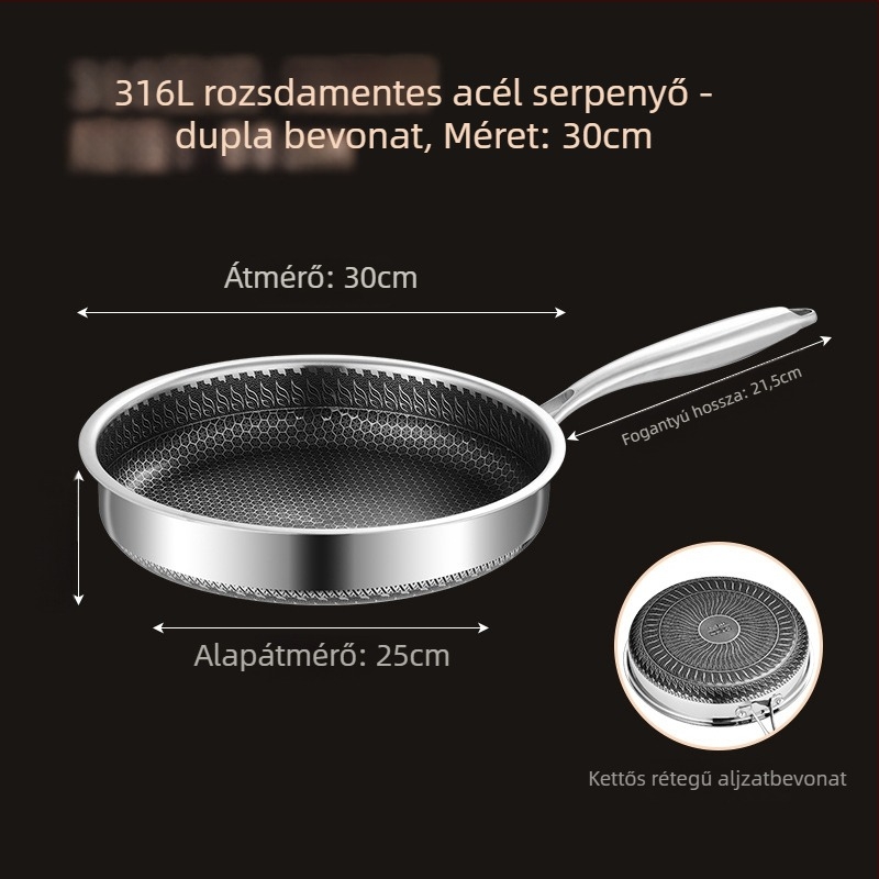 Meilun 316 rozsdamentes acél wok, többrészű aljzattal, üvegfedél, tapadásmentes bevonat