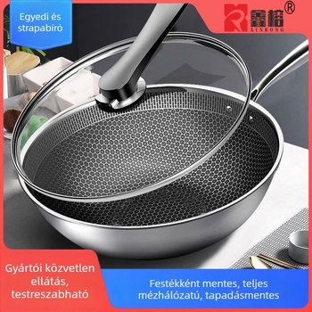 304 rozsdamentes acél wok, méhsejt mintázat, tapadásmentes bevonat, plazmaspray bevonat, egyetlen aljzat