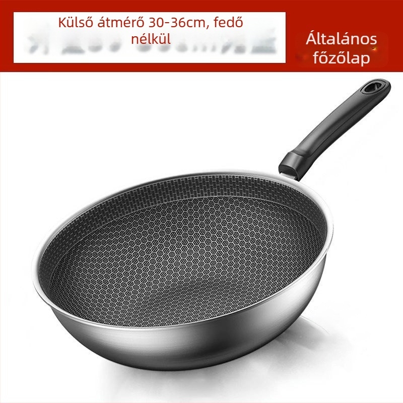 304 rozsdamentes acél wok, méhsejt mintázat, tapadásmentes bevonat, plazmaspray bevonat, egyetlen aljzat