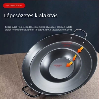 Nitridált vastított kovácsoltvas serpenyő, rozsdamentes, bevonat nélküli, modell DHLG002, alkalmas gáztűzhelyhez és indukciós főzőlaphoz