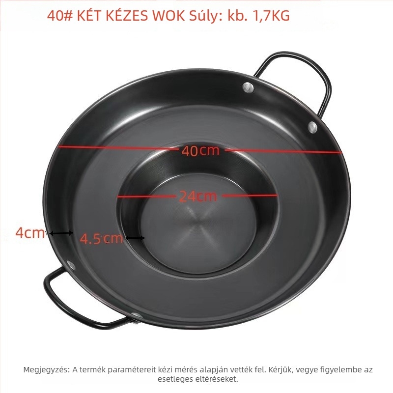 Nitridált vastított kovácsoltvas serpenyő, rozsdamentes, bevonat nélküli, modell DHLG002, alkalmas gáztűzhelyhez és indukciós főzőlaphoz