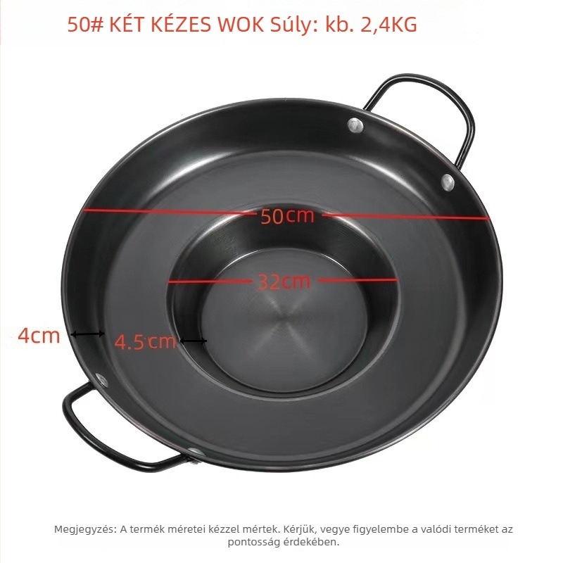 Nitridált vastított kovácsoltvas serpenyő, rozsdamentes, bevonat nélküli, modell DHLG002, alkalmas gáztűzhelyhez és indukciós főzőlaphoz