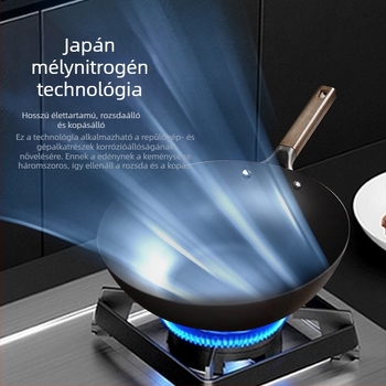 Nitridálással kezelt finomított vasból készült wok, bevonat nélkül, modell TG001, súly 3,2 kg