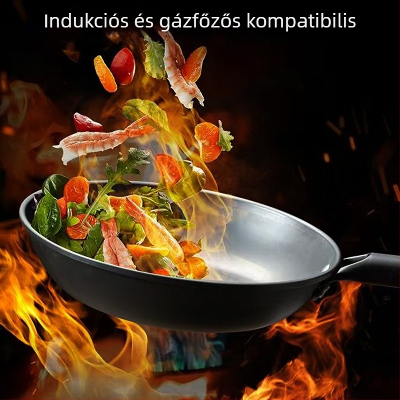 Nitridált lapos serpenyő finomvasból, egyaljú aljzattal, megfelelő gáz- és indukciós főzőlapokhoz, 1–3 kg