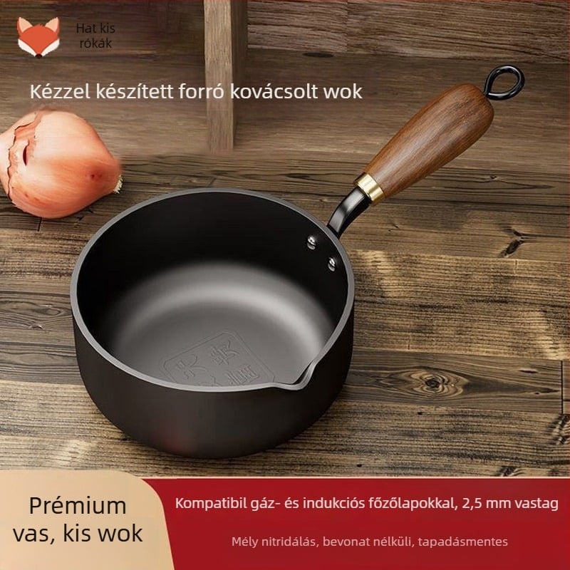 Kovácsoltvasból készült forróolajos serpenyő, 5,5 cm mély, 1 kg, univerzális főzőlaphoz