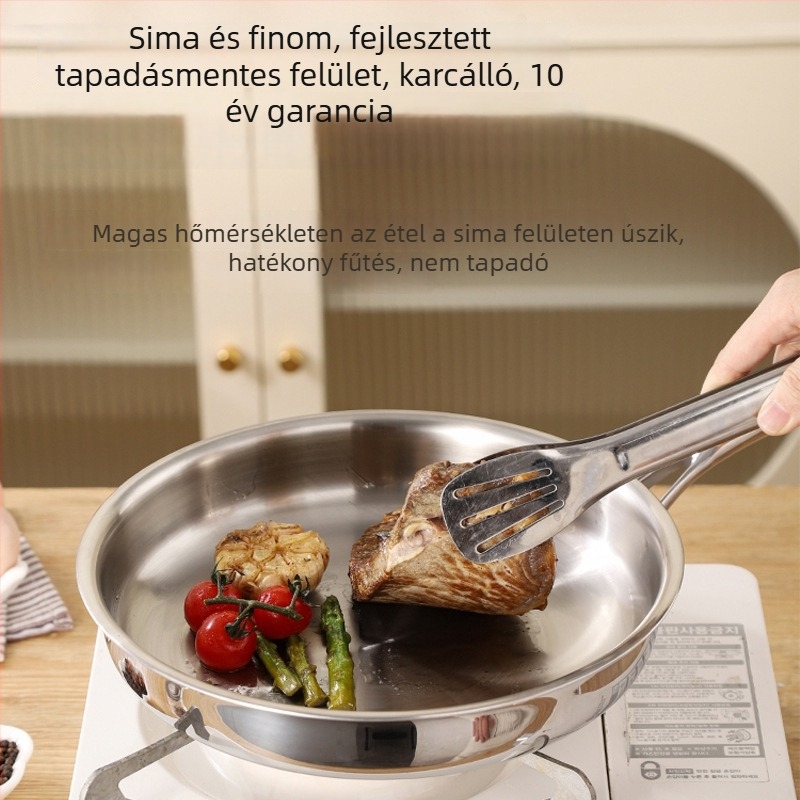 316 rozsdamentes acél lapos aljú serpenyő bevonat nélkül, élelmiszer-minőségű, vastított, indukciós tűzhelyhez