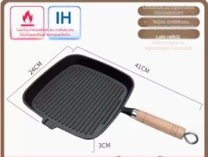 Öntöttvas serpenyő lapos alappal, NPJG modell, 3 cm mélység, 1 kg súly, füstmentes