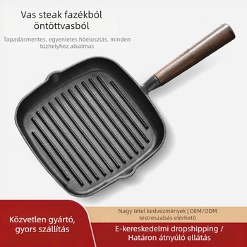 Öntöttvas serpenyő lapos alappal, NPJG modell, 3 cm mélység, 1 kg súly, füstmentes