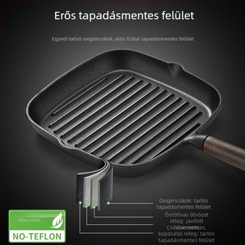 Öntöttvas serpenyő lapos alappal, NPJG modell, 3 cm mélység, 1 kg súly, füstmentes
