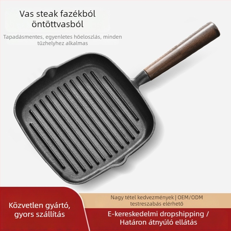 Öntöttvas serpenyő lapos alappal, NPJG modell, 3 cm mélység, 1 kg súly, füstmentes