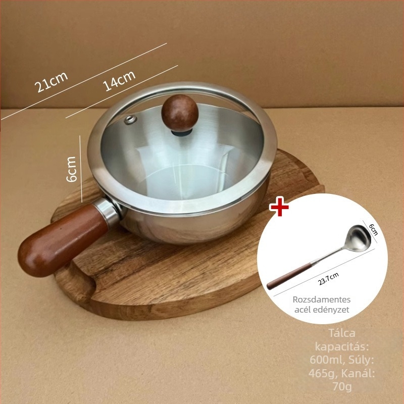 304 rozsdamentes acélból készült kis tészta főzőedény üveg fedővel, 280 g, modell 304xgw70241229, modern egyszerű stílus