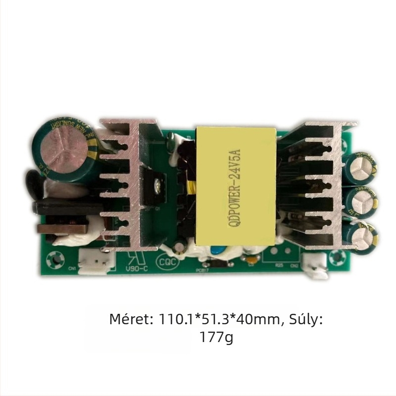 24V 5A tápegység panel beépített AC-DC modullal, 120W kapcsolóüzemű tápegység, méretek 110,1×51,3×40 mm, tömeg 177 g
