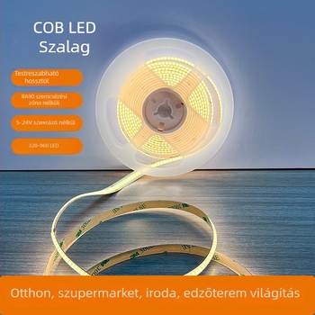 Cob LED-szalag, 320 LED-del, LED-enként 24–26 lm, 120° sugárzás, CRI 90, vízálló, USB-vezérlés