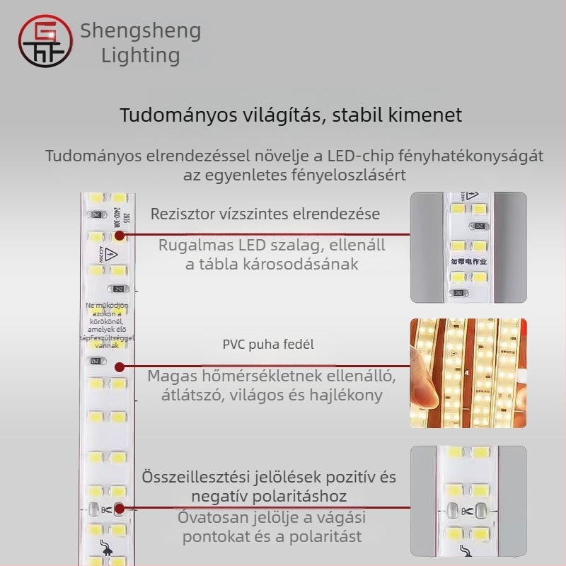 LED szalag 220V, 2835 chip, 120 LED, 180° fénysugár, vízálló