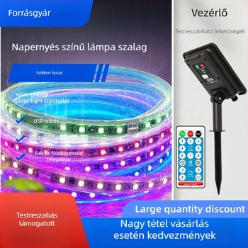 Napelemes LED-szalag kültéri udvar dekorációhoz (Tápellátás: Napelem, Akkumulátor, USB; Vezérlés: Gomb/Távirányító; Testreszabás elérhető)