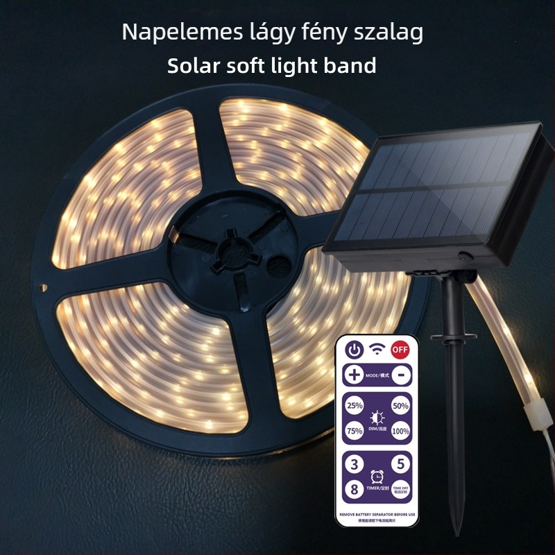 Napelemes LED-szalag kültéri udvar dekorációhoz (Tápellátás: Napelem, Akkumulátor, USB; Vezérlés: Gomb/Távirányító; Testreszabás elérhető)