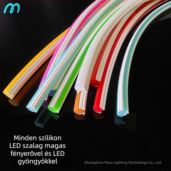 LED Szétválasztott Neon Szalag — rugalmas szilikon, vízálló kültéri reklámvilágítás; 8W/m, 5/12V, 110/120 LED (2835), 120° fénykibocsátási szög, élettartam 50 000 h