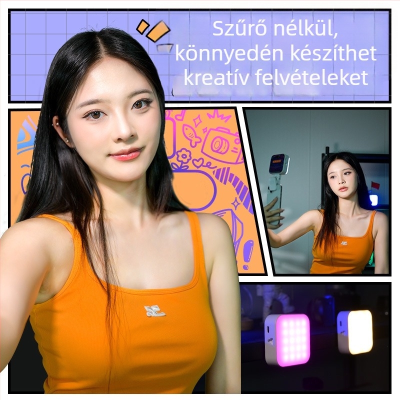 M25 hordozható fotófény okostelefonokra és kamerákhoz — 3,7V, 18650 akkumulátor, állítható fényerő.