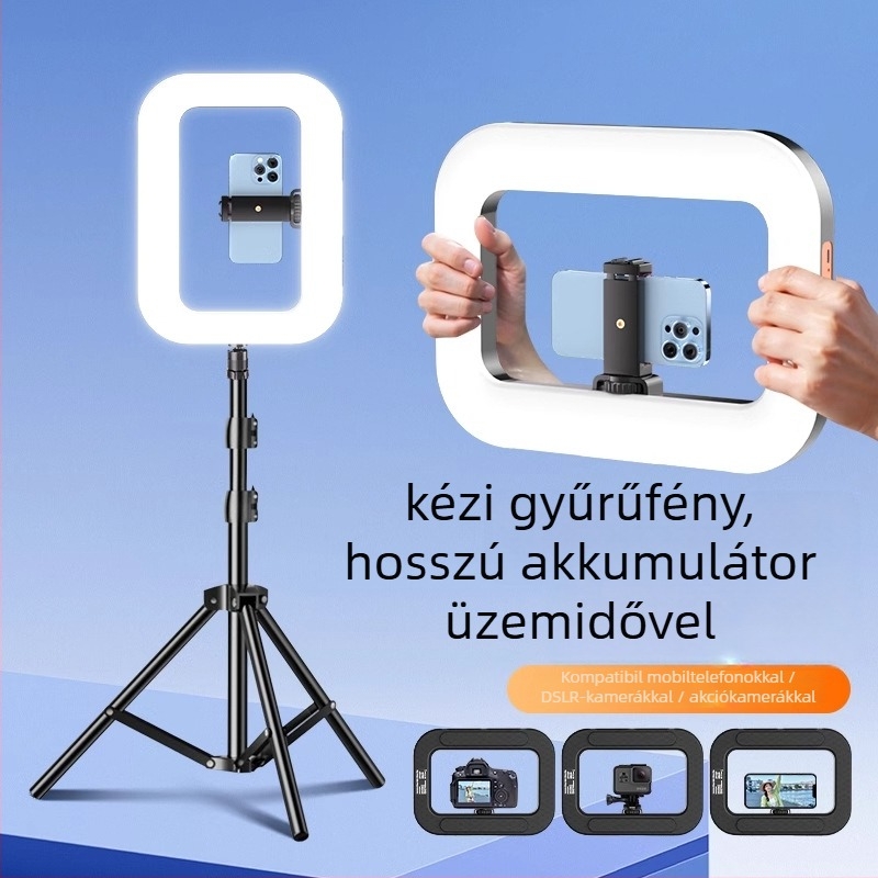 Kézi LED gyűrűs lámpa telefon-tartóval, YM-200, színhőmérséklet 2500K-9900K, teljesítmény 10-50W, feszültség 5V
