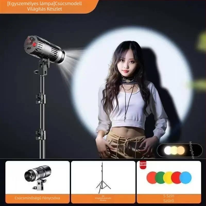 Könnyen hordozható fotózási fény COB forrással, E27 foglalat, 24V/3A tápegységgel, szabályozható fényerő és színhőmérséklet