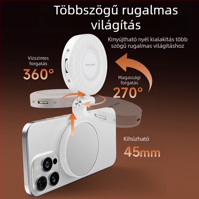 LED töltőfény sminktükrökkel – összecsukható, kézben tartható, három színhőmérséklet, állítható 2500K–9900K, modell Ym28