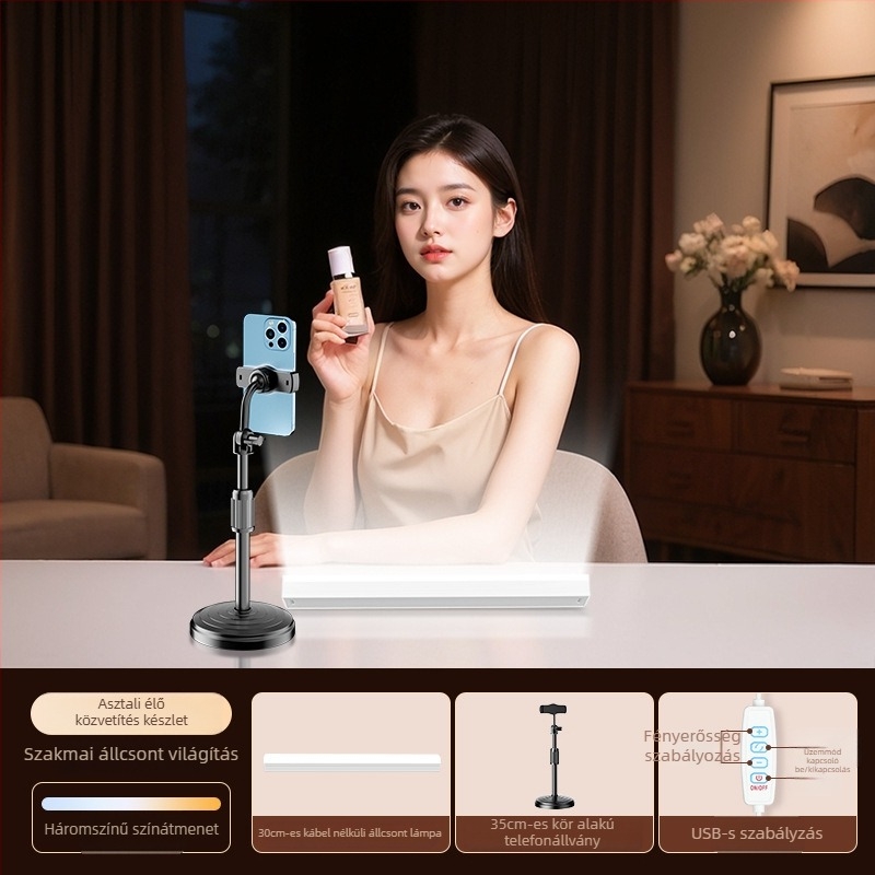 LED feltöltő lámpa élő közvetítéshez, állítható fényerővel, 10–50W, 220V, függőleges használat