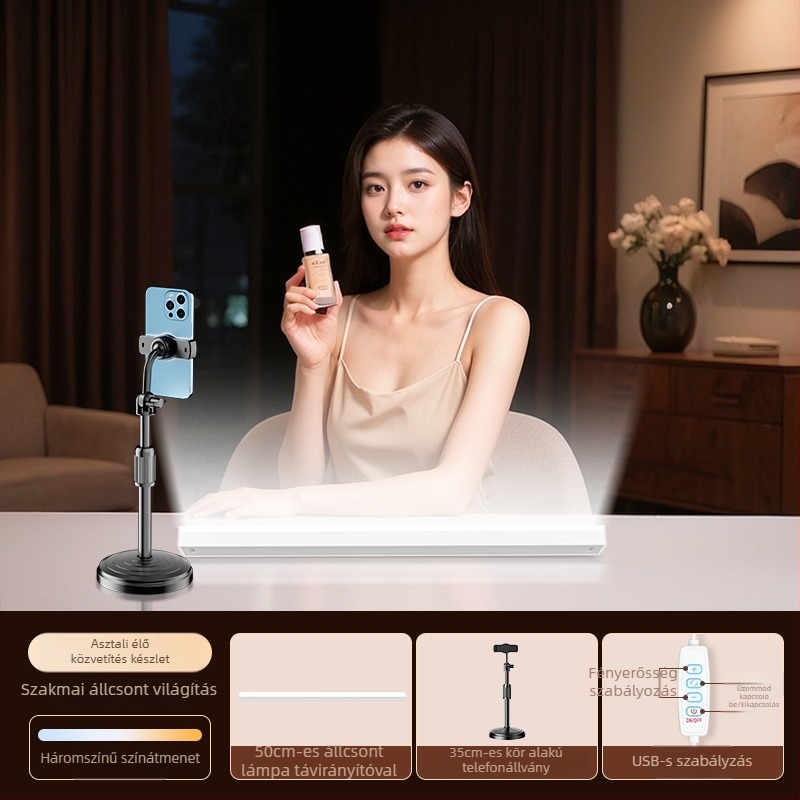 LED feltöltő lámpa élő közvetítéshez, állítható fényerővel, 10–50W, 220V, függőleges használat