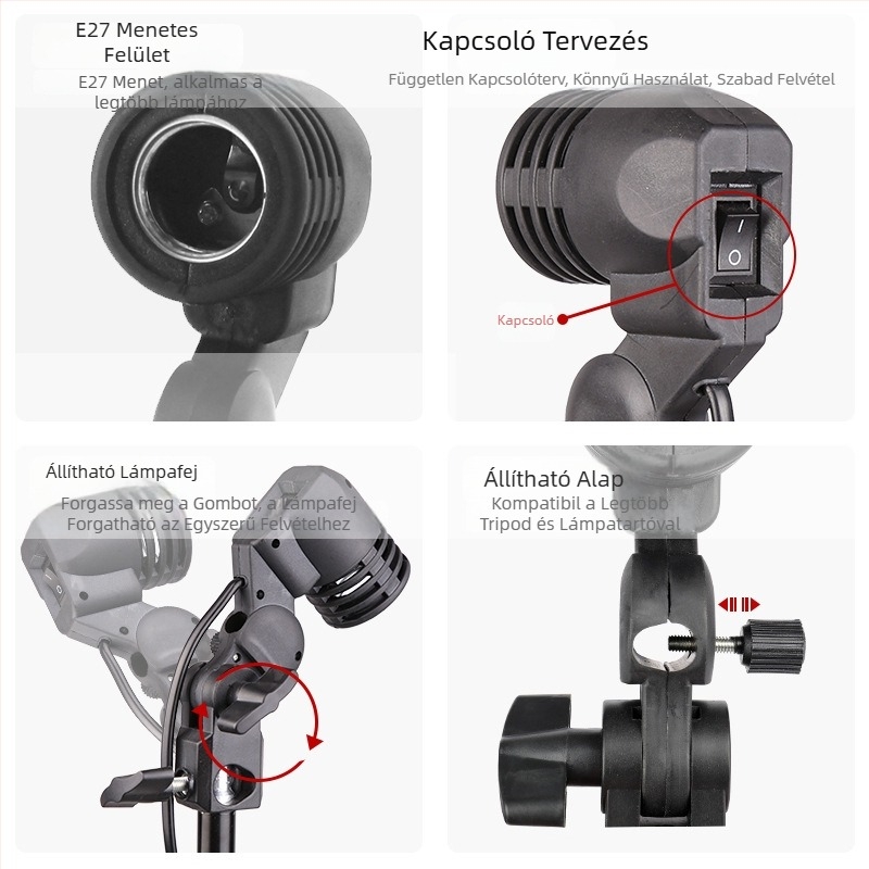 E27-es foglalatú hordozható fotózás fény – LED töltőfény élő közvetítéshez és videózásra (90-240V)