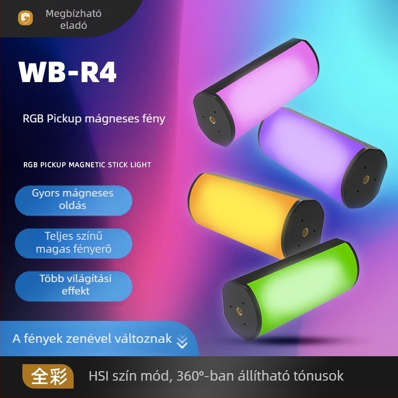 Mini Mágneses RGB Kitöltő Fény WB-R4, Hordozható Kezben tartható Asztali Világítás Élő Közvetítéshez és Fotózáshoz, 3.7V, <10W