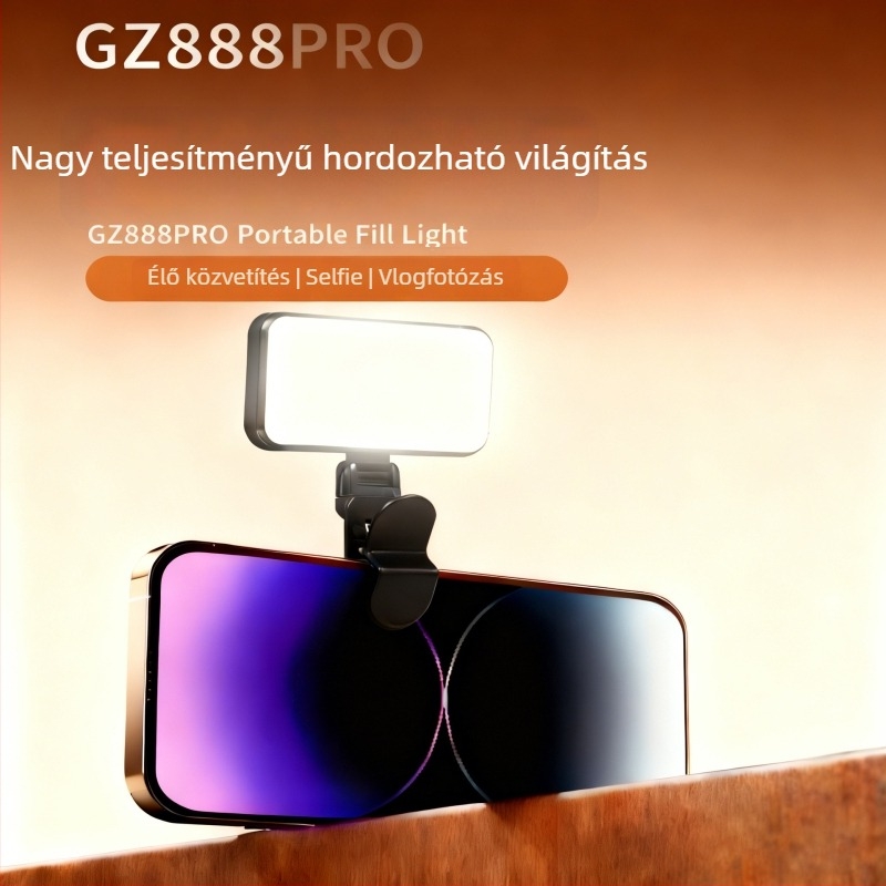 Clip-on LED töltőfény — dimmelhető, 2500–9900K színhőmérséklet, USB-tápellátás 10W alatt, mobiltelefonos szelfikhez és tablettel folytatott videokonferenciákhoz