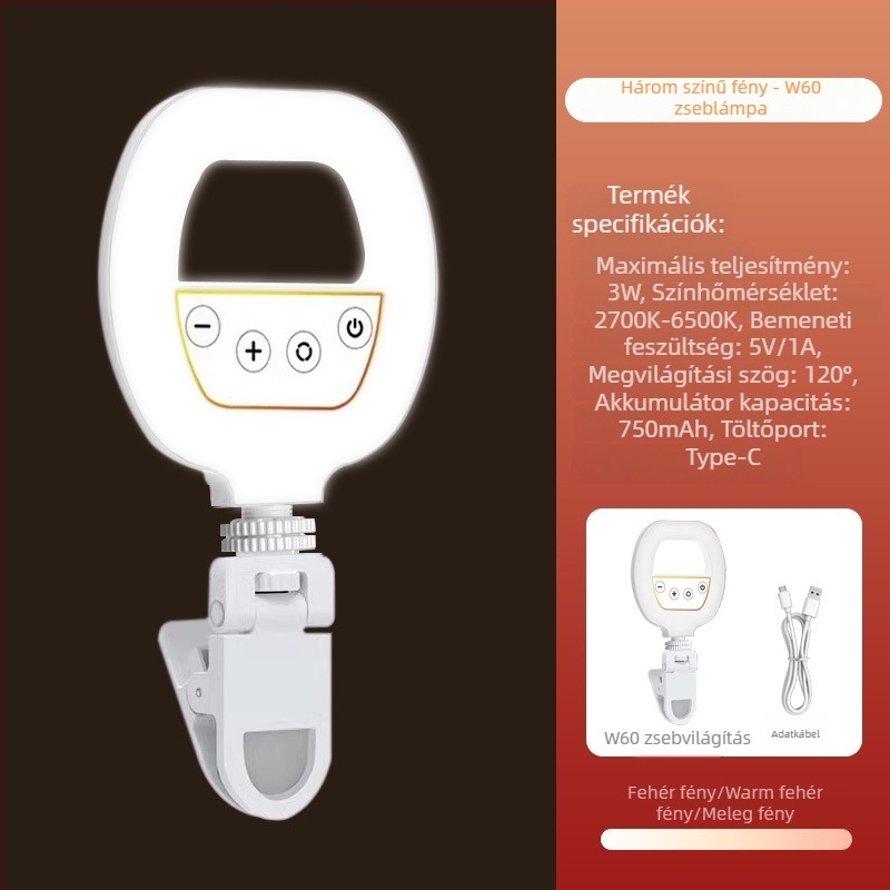 Hordozható fotózási fény – kompakté kézi asztali világítás élő közvetítéshez és fényképezéshez (5V, <10W, 2700–7500K, állítható fényerő, állítható színhőmérséklet)
