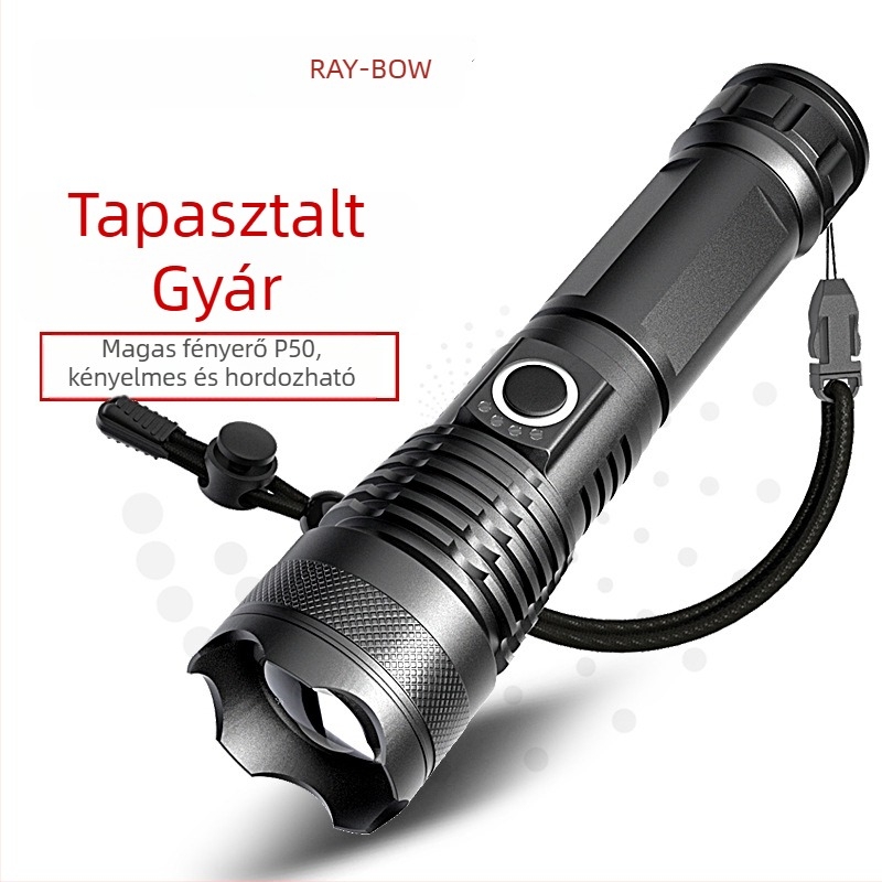 Külső taktikai LED zseblámpa, 20W, 2200mAh akkumulátor, újratölthető, hatótávolság 100–200 m