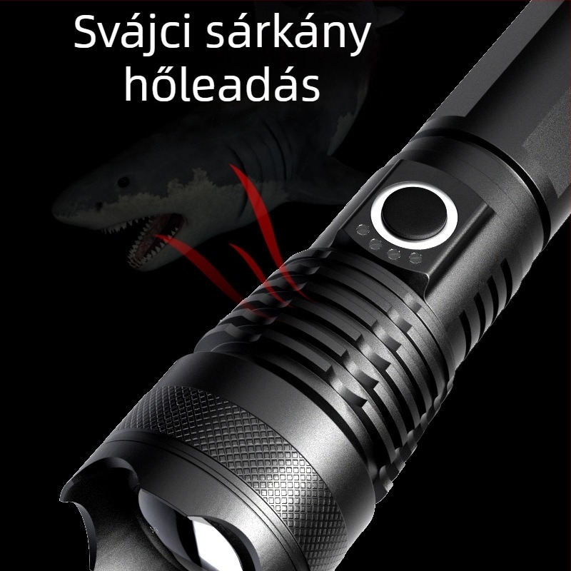 Külső taktikai LED zseblámpa, 20W, 2200mAh akkumulátor, újratölthető, hatótávolság 100–200 m