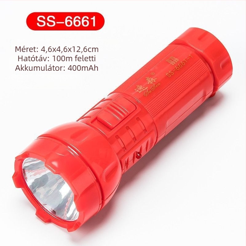 Sürgősségi hordozható LED zseblámpa – Susen, 3W LED, kézi töltés, 500 mAh akkumulátor, tölthető töltővel, fénycsóva 100–200 m