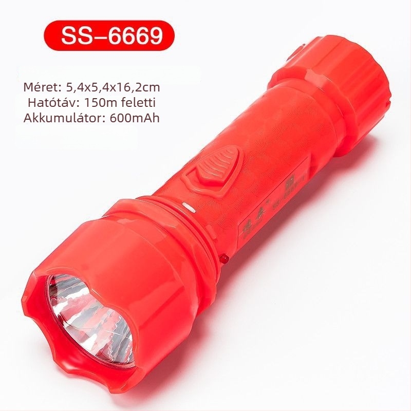 Sürgősségi hordozható LED zseblámpa – Susen, 3W LED, kézi töltés, 500 mAh akkumulátor, tölthető töltővel, fénycsóva 100–200 m