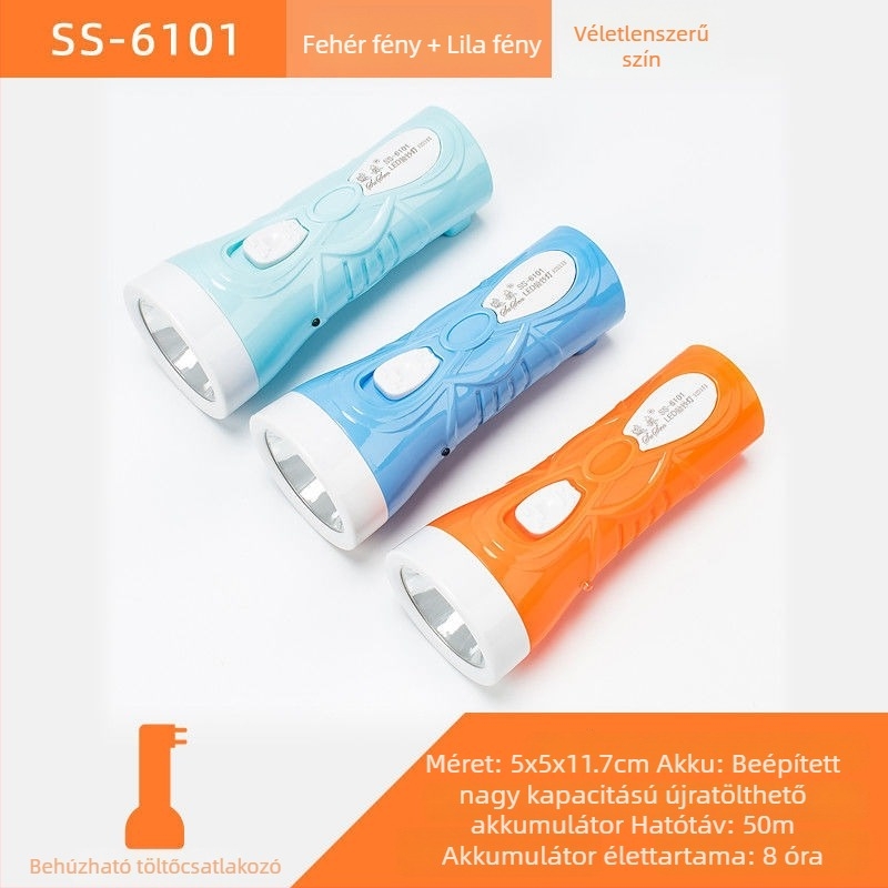 Sürgősségi hordozható LED zseblámpa – Susen, 3W LED, kézi töltés, 500 mAh akkumulátor, tölthető töltővel, fénycsóva 100–200 m