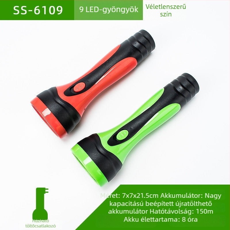 Sürgősségi hordozható LED zseblámpa – Susen, 3W LED, kézi töltés, 500 mAh akkumulátor, tölthető töltővel, fénycsóva 100–200 m