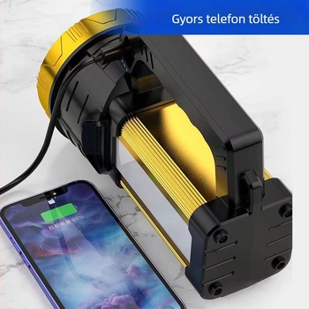 Kézi tekerős, újratölthető hordozható elemlámpa, 20 W, 2400 mAh, 360° forgás, hatótáv 100–200 m